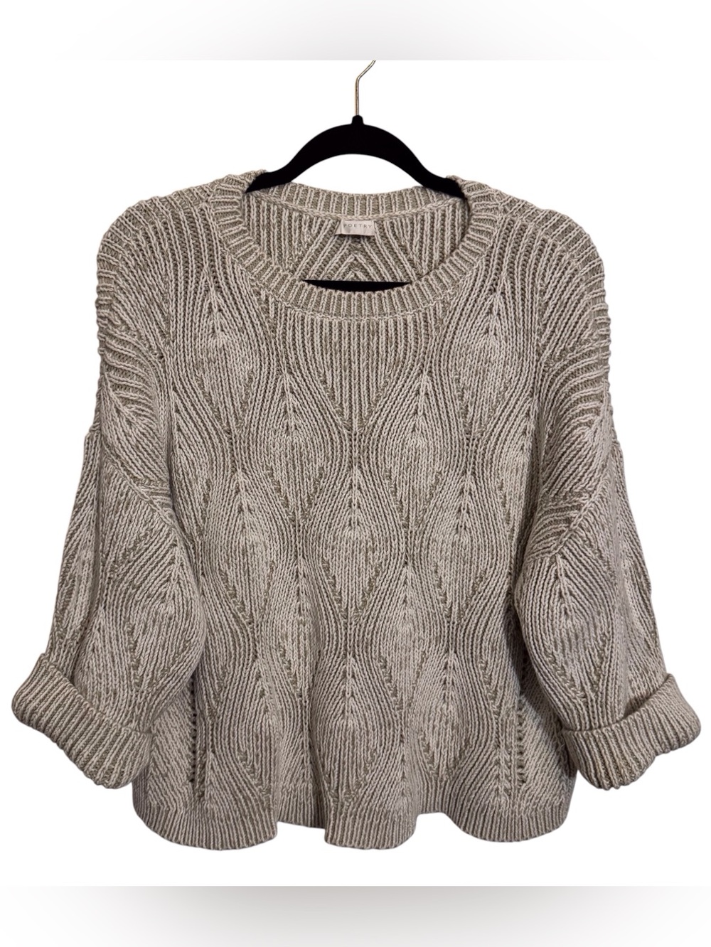 Poetry Size 10 Green Chunky Knit Cotton Sweater Pullover Long Sleeve Organic